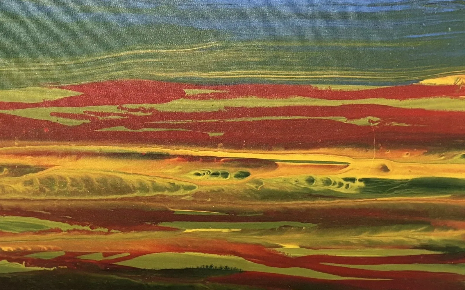 Dettaglio di Pianura al tramonto: fasce di rosso, giallo e verde sotto un cielo verde